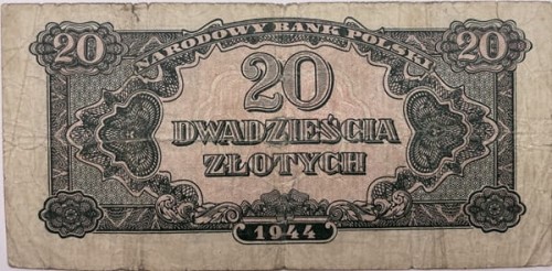 Banknot 20 zł 1944 r. seria lubelska rewers