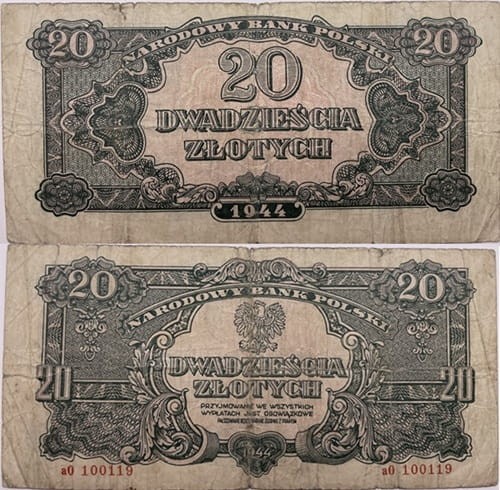 Banknot 20 zł 1944 r. seria lubelska