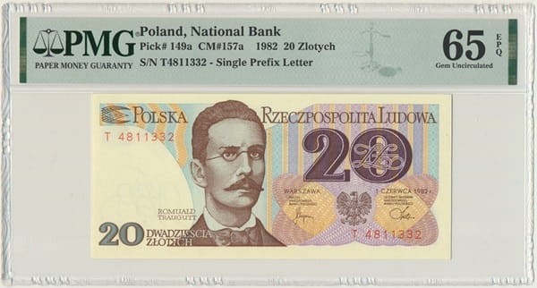20 złotych 1982 r. PMG 65 EPQ awers