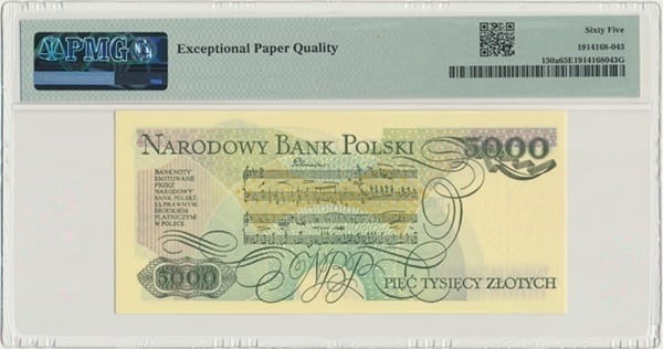 5000 złotych 1982 r. PMG 65 EPQ rewers