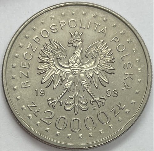 Moneta 20000 zł Zimowe Igrzyska Lillehammer 1993 awers