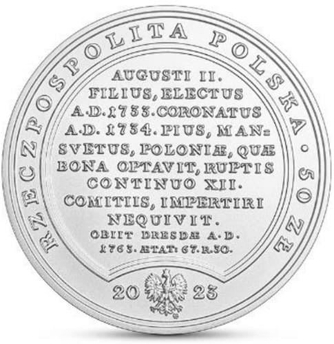 Moneta 50 zł August III Sas 2023 awers
