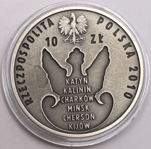 Moneta 10 zł 70 rocznica Zbrodni Katyńskiej 2010 awers