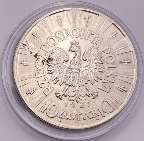 Moneta 10 złotych 1937 r. Józef Piłsudski stan 2 awers