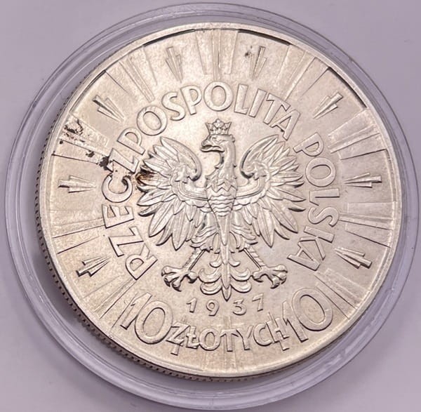 Moneta 10 złotych 1937 r. Józef Piłsudski stan 2 awers