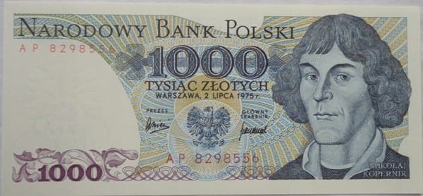 Banknot PRL1000 zł Mikołaj Kopernik 1975 stan 1 awers