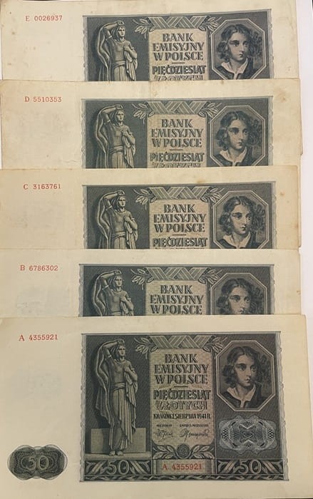 Banknot 50 zł 1941 r. A, B, C, D, E  awers