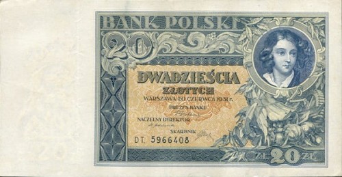 Banknot 20 złotych 1931 r. stan 2 awers
