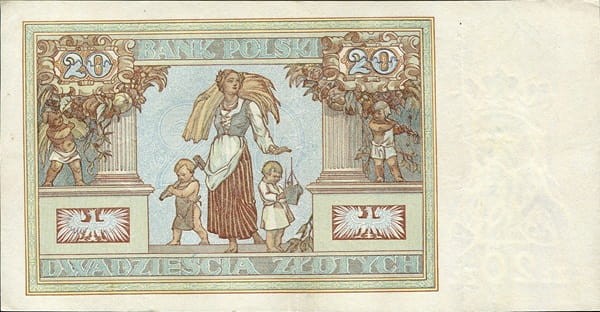 Banknot 20 złotych 1931 r. stan 2 rewers