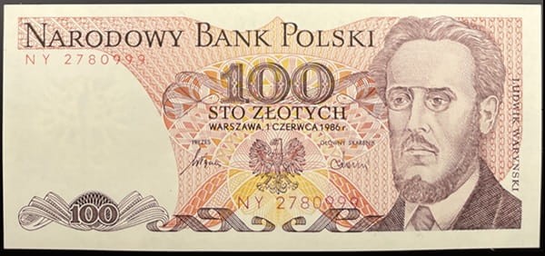 Banknot PRL 100 zł 1986 awers