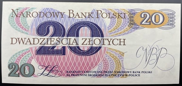 Banknot PRL 20 zł 1982 Traugutt seria A rewers