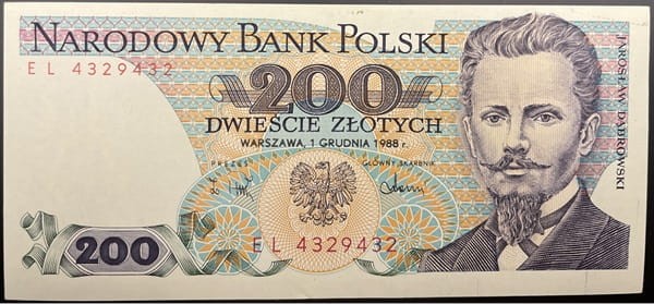 Banknot 200 zł 1988 Jarosław Dąbrowski stan 2 awers