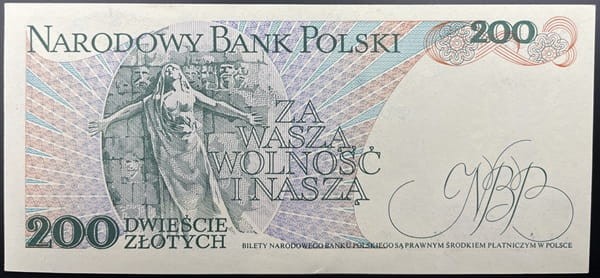 Banknot 200 zł 1988 Jarosław Dąbrowski stan 2 rewers