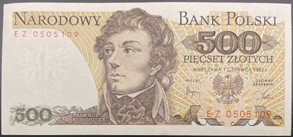 Banknot 500 zł Tadeusz Kościuszko 1982 r. stan 2 awers