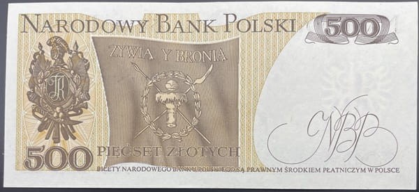 Banknot 500 zł Tadeusz Kościuszko 1982 r. stan 2 rewers