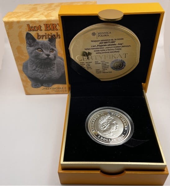 1 dolar koty brytyjskie Przyjaciele Człowieka 2014 r awers box