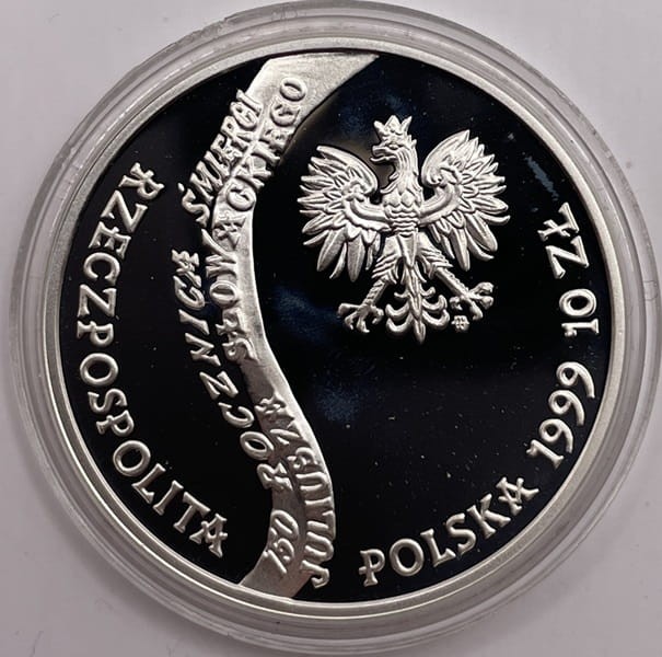 Moneta 10 zł 150 rocznica śmierci Juliusza Słowackiego 1999 awers