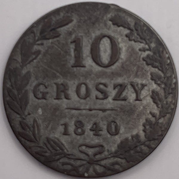 Moneta 10 groszy Warszawa MW 1840 r. rewers