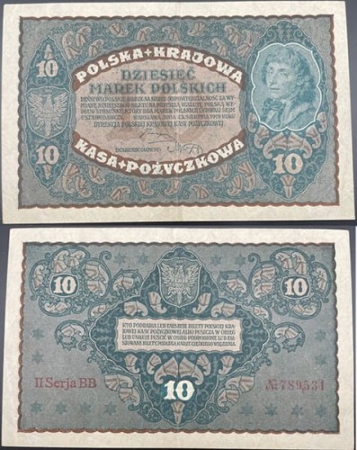 Banknot 10 marek 1919 r. stan 2