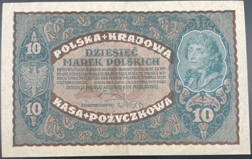Banknot 10 marek 1919 r. stan 2 awers