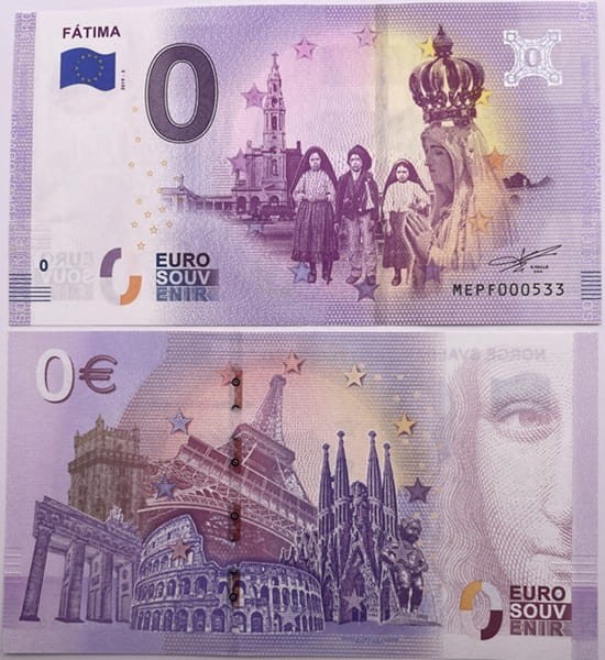 Banknot 0 euro Fatima Portugalia 2019 r.