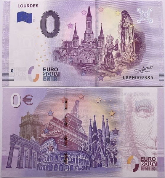 Banknot 0 euro Lourdes Francja 2019 r.