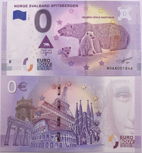 Banknot 0 euro Norge Svalbard Spitsbergen Norwegia 2019 r.