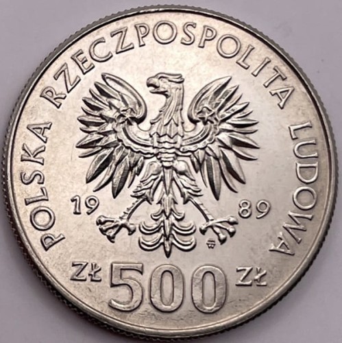 Moneta 500zl 50 rocznica wojny obronnej rewers 1989 awers