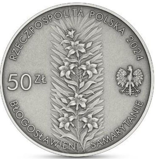 Moneta 50 zł Pamięci rodziny Ulmów 2024 r. awers
