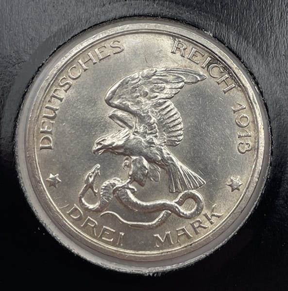 Moneta 3 marki 1913 r. Wilhelm II Prusy awers