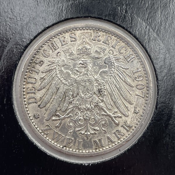 Moneta 2 marki 1907 r. A Prusy rewers