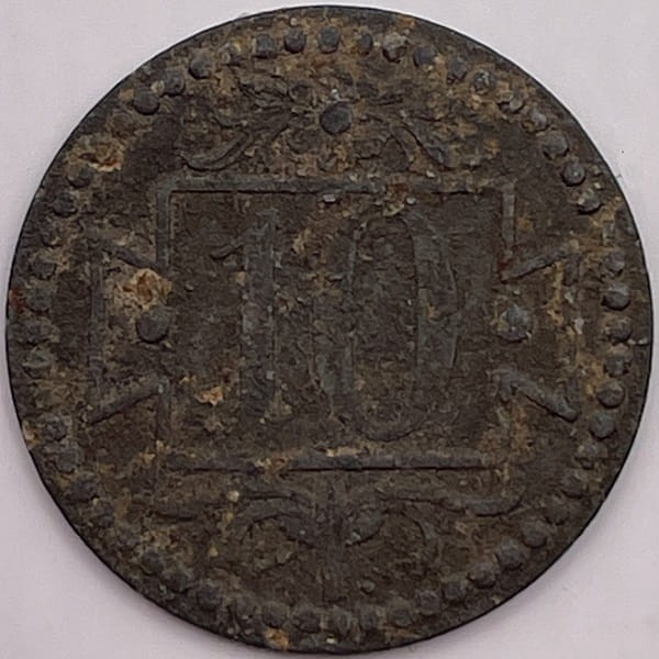 Moneta 10 fenigów 1920 r. Wolne Miasto Gdańsk stan 3 rewers