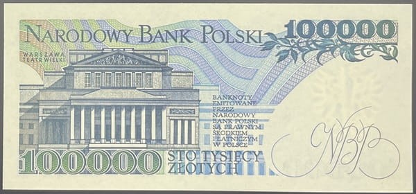 Banknot PRL Banknot 100000 zł 1990 Moniuszko stan 1 rewers