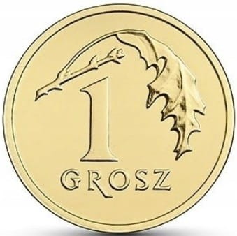 Moneta 1 groszy 2010 r. rewers