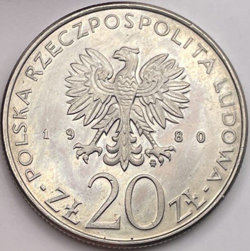 Moneta 20 zł Dar Pomorza 1980 awers