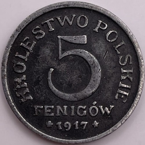 5 fenigów 1917 r. Królestwo Polskie rewers