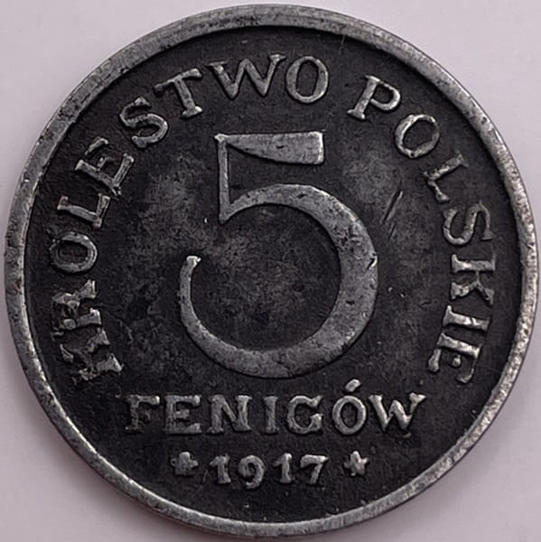 5 fenigów 1917 r. Królestwo Polskie rewers