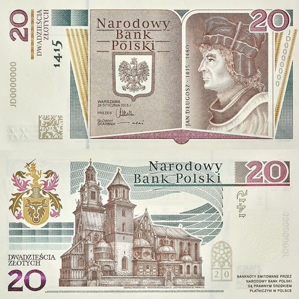 Banknot 20 zł 600. rocznica Urodzin Jana Długosza 2015 r.