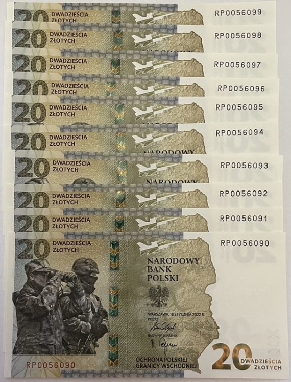 20 zł Ochrona polskiej granicy wschodniej 2022 r. 10 szt.