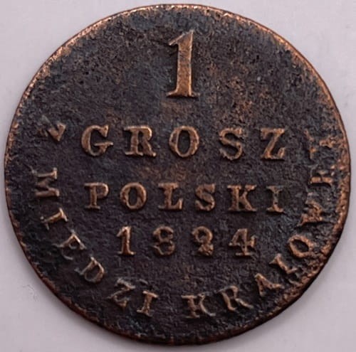1 grosz polski 1824 r. z miedzi krajowej rewers