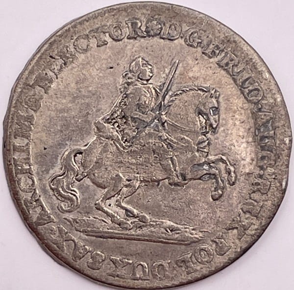 Moneta Dwugrosz wikariacki August III Sas Drezno 1742 r. rewers