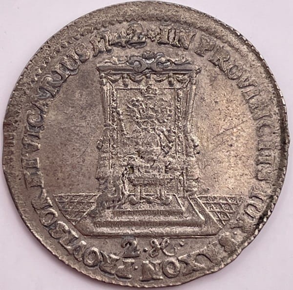 Moneta Dwugrosz wikariacki August III Sas Drezno 1742 r. awers