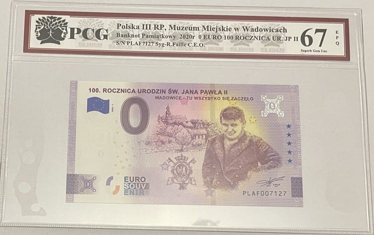 0 euro 100. rocz. urodzin Jana Pawła II 2020 r. PCG 67 EPQ