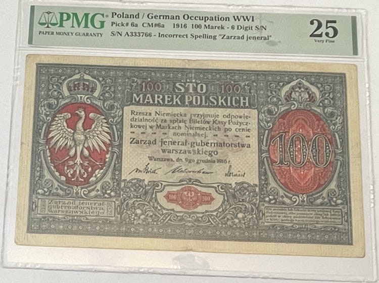 100 marek polskich 1916 PMG 25 awers