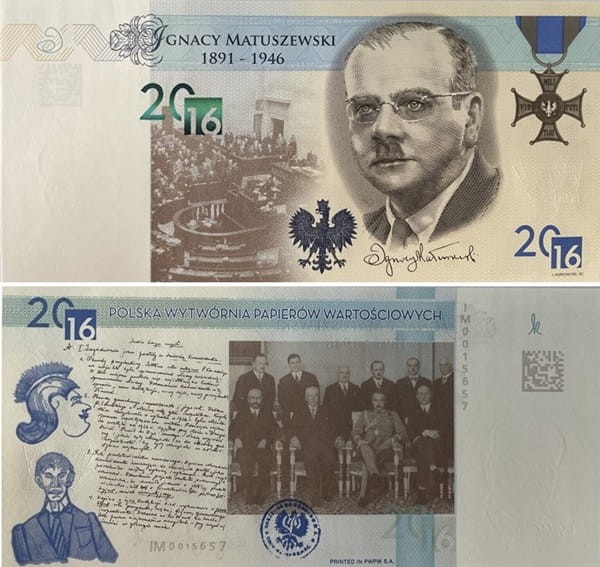 Ignacy Matuszewski PWPW 2016  banknot testowy