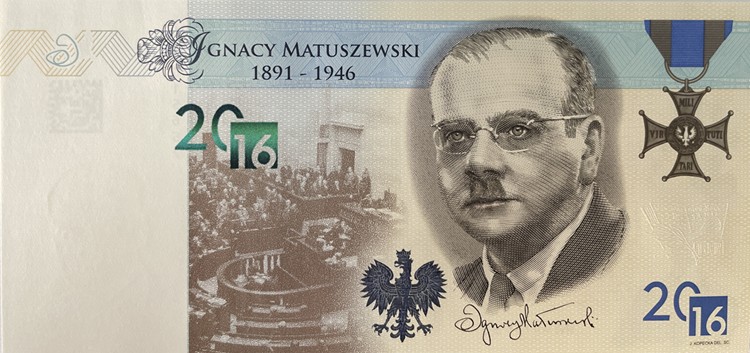 Ignacy Matuszewski PWPW 2016 banknot testowy awers