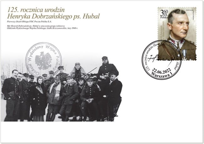 Koperta FDC 125 urodzin Henryka Dobrzańskiego Hubal 2022