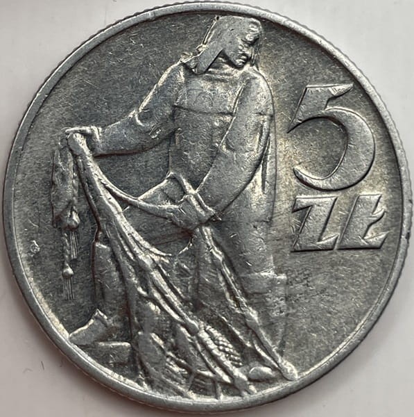 5 zł Rybak 1959 r. stan 2 rewers