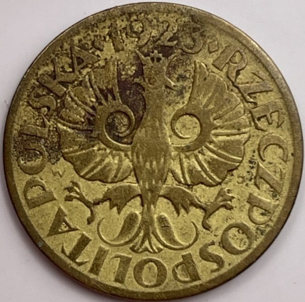 Moneta 2 grosze 1923 mosiądz awers