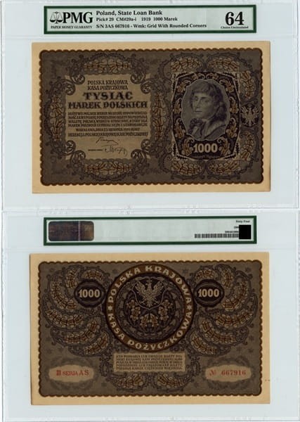 Banknot 1000 marek 1919 r. PMG 64